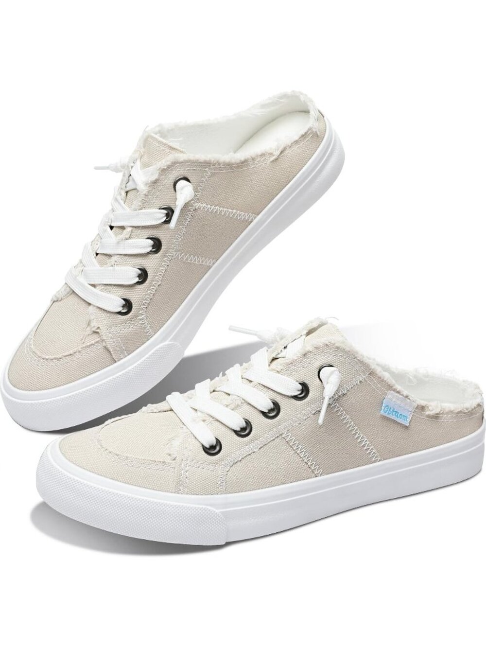 🆕Women's Beige Canvas Mules Memory Foam Clipper Sneakers Comfortable Casual